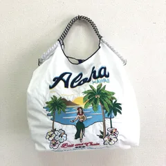 タグ付 ボール＆チェーン トートバッグ ALOHA ホワイト M 301030 ハワイ 刺繍