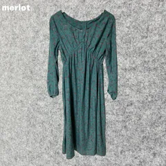 merlot 花柄ロングワンピース 緑色 長袖 Fサイズ