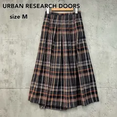 URBAN RESEARCH DOORS 美品 Mサイズ プリーツロングスカート チェック柄 ウエストゴム サイドジップ カジュアル フォーマル きれいめ イージーケア ポリエステルレーヨン混紡 DR37-25U106  ロング丈 マキシ丈 ★ ◆■