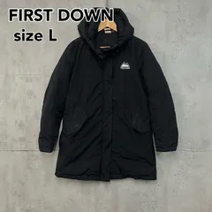 FIRST DOWN ファーストダウン ロング ダウンコート L 黒 3M Thinsulate シンサレート 中綿 フェザーレス 保温 防寒 フード付 ジャケット アウター レディース 秋冬 撥水 ストリート カジュアル 古着　★ ◆■