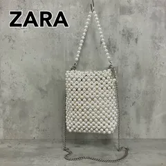 【美品】ZARA ザラ パールビーズ ミニショルダーバッグ スマホポーチ 巾着型 2WAY メタリックチェーン 斜めがけ ホワイト ポシェット 結婚式 パーティー　★ ■■