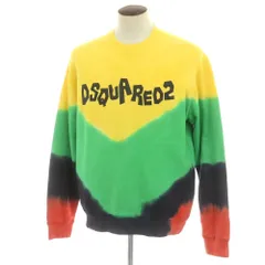 【新品】ディースクエアード DSQUARED2 コットン クルーネック スウェット イエローxライトグリーン【サイズXL】【メンズ】