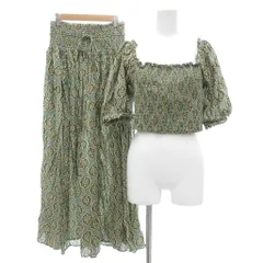 ザラ ZARA セットアップ クロップドトップス カットソー ロングスカート 五分袖 総柄 XS S 緑 グリーン /NU