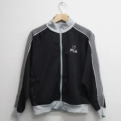 FILA フィラ ふくふくにゃんこ トラックジャケット USED品 ブラック ハピンズ レディース ボーダー 猫 かわいい X8206