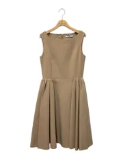 フォクシーニューヨーク Side Gathers Dress 38328 ワンピース 40 ベージュ ギャザー バックジップ クルーネック ITJDX9E022N6