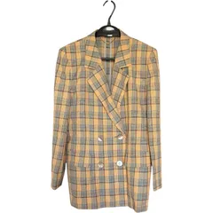 RE329 【レリアン/Leilian】ウール混　ジャケット【サイズ7】茶色　イエロー ブラウン チェック ダブルボタン