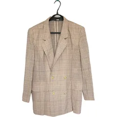 RE329 【レリアン/Leilian】ウール混　ジャケット【サイズ11】茶色　日本製 ウール チェック ダブルボタン