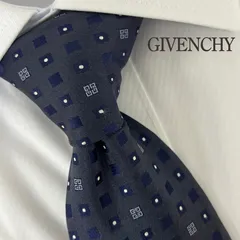 《美品》GIVENCHY（ジバンシィ）シルクネクタイ 総柄 ロゴ入りパターン柄 ネイビー グレー ホワイト
