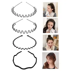 【在庫処分】シンプル 黒 前髪 滑り止め 固定 くし付き しっかり ヘアバンド波型 オシャレ 【4つタイプ・痛くない・防錆メッキ】スプリング 髪飾り メンズ 洗顔 4本セット レディース カチューシャ 男女兼用(4本セット)