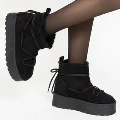 【5㎝アップ】 盛れる 自然 厚底 ムートンブーツ レディース 裏起毛 ボアシューズ ショートブーツ 靴 冬用 韓国風 履きやすい ヒール 個性的 歩きやすい ブーツ ボア 暖かい 可愛い 大人 おしゃれ ファー シューズ 靴 ブラック 黒 IPB240-1