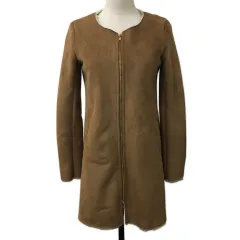 アーバンリサーチ サニーレーベル URBAN RESEARCH Sonny Label コート ノーカラー ミドル フェイクムートン フェイクファー ダブルジップ 無地 長袖 Free 茶 ブラウン