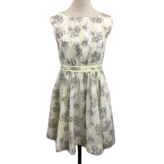 マーキュリーデュオ MERCURYDUO ワンピース フレア ミニ 総柄 ノースリーブ F 白 黄 ホワイト イエロー