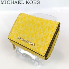 美品 MICHAEL KORS マイケルコース 三つ折り財布 イエロー 黄色 MKシグネチャー コンパクト ミニ財布 レディース ブランド 人気 中古