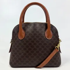 CELINE セリーヌ ミニ ショルダーバッグ  ハンドバッグ 2way マカダム ロゴ 総柄 ドーム型 斜め掛け PVC レザー ヴィンテージ ブラウン 茶色 レディース