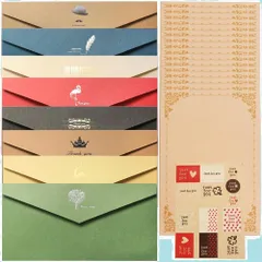 【新着商品】郵便番号枠なし レトロ ポストカード/挨拶状/招待状 かわいい 業務用封筒 おしゃれ おしゃれ 事務用封筒 封筒 ビジネス用 封筒 結婚式 アンティーク 手紙セット 記念日 紙封筒 感謝祭 洋封筒 お祝い 8枚セット 便箋16枚 に適しています シ