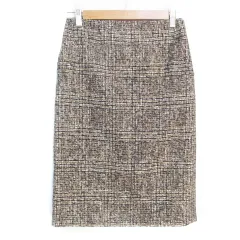 23区 オンワード樫山 ツイードスカート タイトスカート ミモレ丈 スリット マルチカラー ウール混 36 茶 黒 ブラウン ブラック /FF50