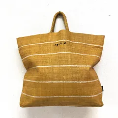 訳あり アニエスベー ラフィアトートバッグ ロゴ刺繍トートバッグ イエロー MX02ｰ05