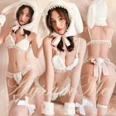 ウサ耳フード&ストッキング付きセクシー可愛いウサ耳フードバニーガールビキニサンタコスプレ衣装フルセット　着ぐるみ　クリスマス会パーティーホワイトサンタコスチューム　ハロウインコスプレ大人レディース　ラビットランジェリー　在宅コスプレ衣装　写真撮影　プレゼント