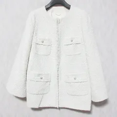 美品 ANAYI アナイ ツイード ノーカラージャケット 10221710330 36 ホワイト レディース 古着 中古 USED