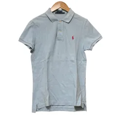 美品 RALPH LAUREN ラルフローレン THE SKINNY POLO ポニーロゴ 半袖 ポロシャツ カットソー L ライトブルー レディース 古着 中古 USED