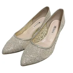 美品 DIANA ダイアナ グリッターチュール パンプス 23.5cm シルバーカラー レディース 古着 中古 USED