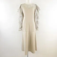 グレイル GRL フリルスリーブシアードッキングマーメイドワンピース 長袖 ロング ベージュ L *A8