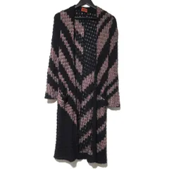 美品 MISSONI ミッソーニ オープンフロント ロング ニットカーディガン サイズ40 ブラック×ピンクベージュ レディース 古着 中古 USED