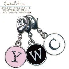 2個　カニカン付き　シルバー　カラー　台座　チャーム　イニシャル アルファベット ラウンド 丸型 両面　バッグチャーム　根付け　キーホルダー　キーリング　チャーム　ペット首輪チャーム