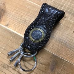 RRL レザー キーホルダー/キーリング コンチョ カービング ツールド