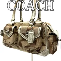 コーチ COACH トートバッグ シグネチャー キャンバス レザー切替 ターンロック4個 ベージュ×シルバー 6231 Y2K Mini Boston Bag Signature Canvas Leather Turnlock Beige Silve