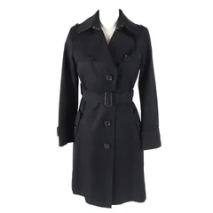 美品△BURBERRY バーバリー コットン100％ ロゴボタン ウールライナー ベルト付き 裏地ノバチェック柄 シングル トレンチコート ブラック 36 日本製 正規品 レディース