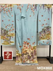 振袖 仮絵羽 花井幸子 桜 藤 舞台衣装 正絹 未仕立て品 八掛付きMOK808
