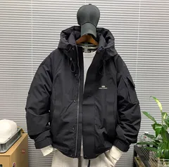 《全新未使用》高品質 フード付きダウンジャケット メンズ 冬の新作 カジュアル ルーズフィット 高街 ワークスタイル 保温ジャケット(K)【ブラック】