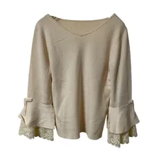 Z1573 UNIVERVAL MUSE ユニバーバルミューズ ニット 袖レース Vネック ベージュ サイズF