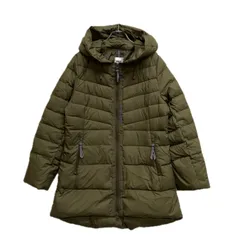 中古 レディース フィラゴルフ FILA GOLF ダウンジャケット LL カーキ 丈長め ダブルジップ フード着脱可