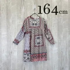 ap2844 ZARA Girls ザラガールズ KIDS キッズ ワンピース 160 13~14Y 164cm  ベージュ レッド 花柄 チュニック ギャザー 七分丈 エスニック 13~14歳