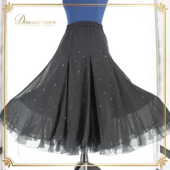 社交ダンス 衣装 スタンダード スカート レッスンウェア 女性用 レディース オールシーズン 黒 オーガンジー シフォン ブラック系 ラインストーン クラシック デザイン フィット感 おしゃれ 輝き 軽量 ストレッチ 上品 ダンス衣装 パーティー お揃い