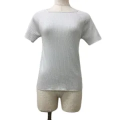 ナチュラルビューティーベーシック NATURAL BEAUTY BASIC カットソー ニット プルオーバー スクエアネック 無地 ラメ リブ 半袖 M グレー