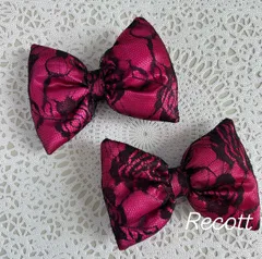 ホットピンク×黒レース リボン 2個セット！推し活 イベント 文化祭 発表会 体育祭 盛り髪 ツインテール