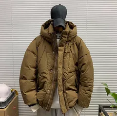 《全新未使用》アメリカンスタイル ダウンジャケット メンズ 冬の新作 アメリカンヴィンテージ ストリート ブランド 高品質 カジュアル ルーズフィット フード付き パンパンジャケット(K)【ブルーホワイト】