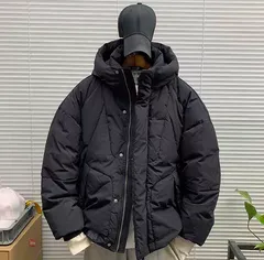 《全新未使用》アメリカンスタイル ダウンジャケット メンズ 冬の新作 アメリカンヴィンテージ ストリート ブランド 高品質 カジュアル ルーズフィット フード付き パンパンジャケット(K)【ブラック】