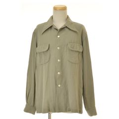 極上 50s レーヨンギャバジンシャツ 開襟 フラップ付き バンドステッチ