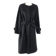 未使用品★PS Paul Smith ピーエス ポールスミス ウール カシミヤ混 ベルト付 比翼仕立て ロング丈 ノーカラーコート ブラック 44L 正規品 レディース