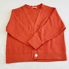 A369　　レトロガール カーディガン 　コーラルオレンジ系 Mサイズ