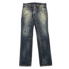 良品 DSQUARED2 ディースクエアード ダメージ デニム パンツ ジーンズ ペイント ユーズド加工 ボタンフライ 44 インディゴブルー メンズ 古着 中古 USED