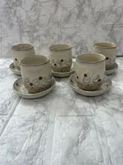 Aito  愛陶　湯呑み＆小皿　５客セット　　リーフ柄　アンティーク