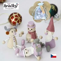 【新品】クリスマス 置物 飾り レスニー ダスティカラー ピンク レスニー ハラチキ Hracky チェコ産 クリスマス 木製 人形 4点セット 正規品 サンタクロース トナカイ スノーマン トムテ チェコ 木製 人形 装飾 インテリア サンタ