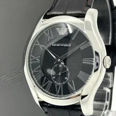 【電池交換済／クリーニング済】EMPORIO ARMANI エンポリオ アルマーニ AR-1703 メンズ 腕時計 アナログ クオーツ 黒文字盤 スモールセコンド レザーベルト ローマンインデックス クラシック エレガント ドレスウォッチ ビジネス G