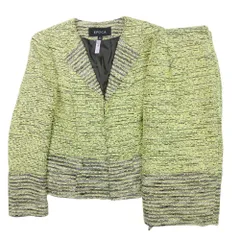 美品 EPOCA エポカ ツイード セットアップ スカートスーツ ジャケット アウター タイトスカート 膝丈 ハーフ 40 黄 イエロー レディース 古着 中古 USED