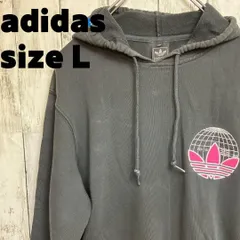 レア アディダス フーディー パーカー 黒 ブラック L ピンク 刺繍